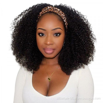 14Inch Cosplay African Wrap Hair Style Chic Afro Kinky Curly Headband Wig With Pre-attached Scarf For Black Women Synthetic Wigs
